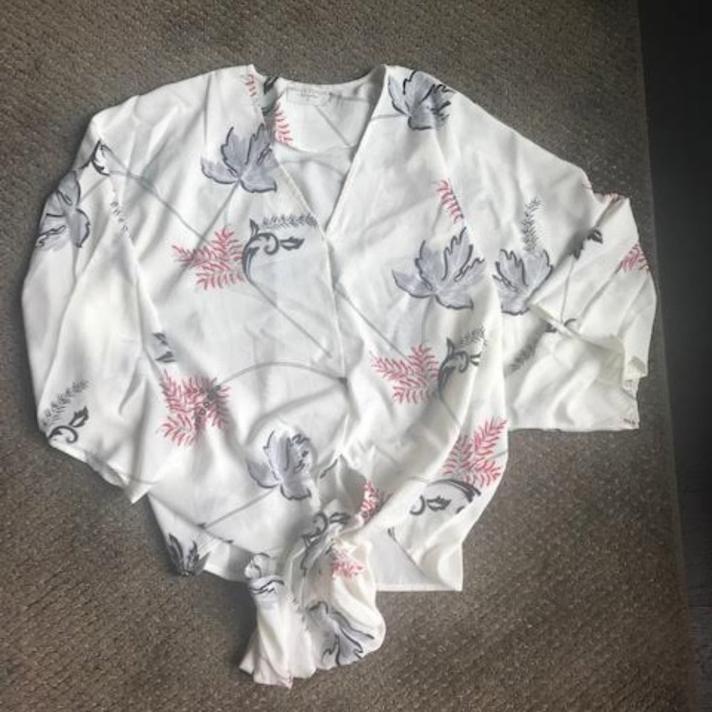 Cream Flowered Loose Fitting Blouse